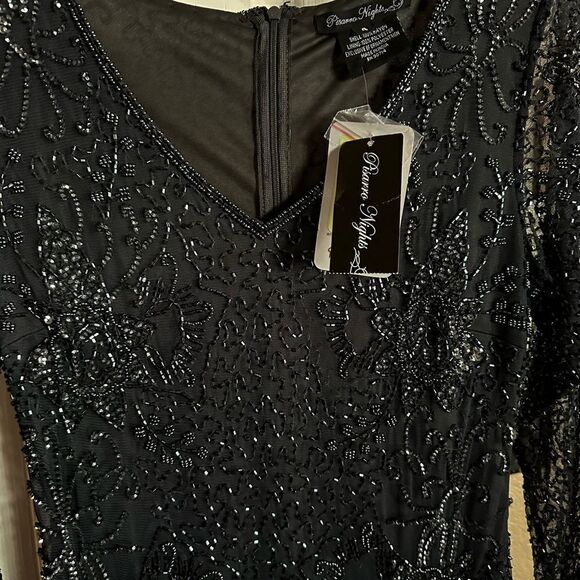 PISARRO Nights Beaded V-Neck Cocktail Dress in Size 4,Slate Charcoal Grey NWT - Picture 7 of 17